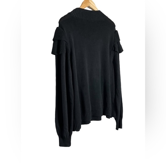 Eloquii Elements | Sweater Balloon Sleeve Ruffle Yoke Mixed Stitch Black - Picture 6 of 9